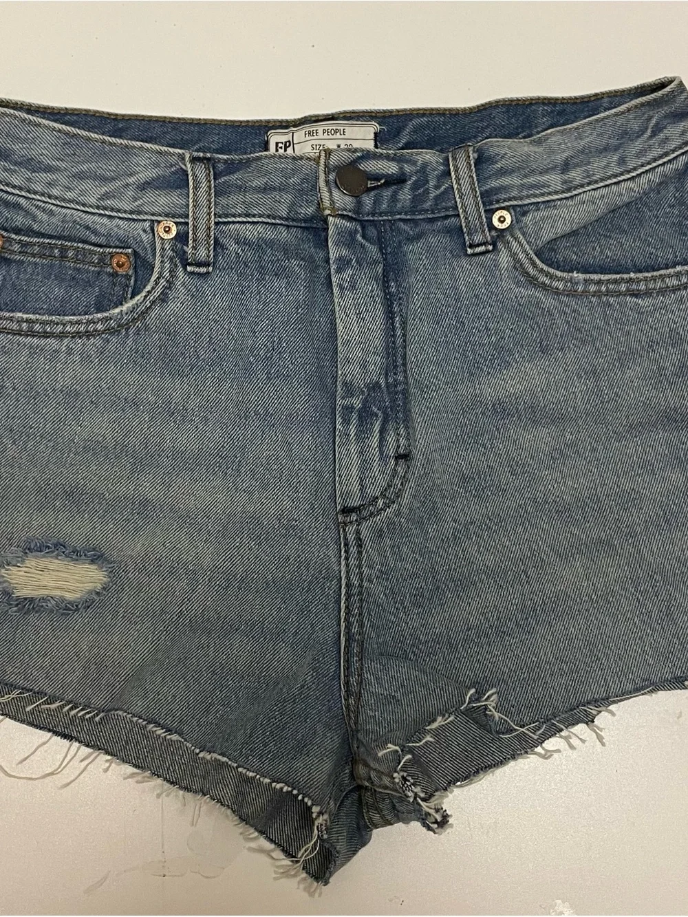 Free People Frayed High-Waist Denim Cutoffs - Light Blue Wash